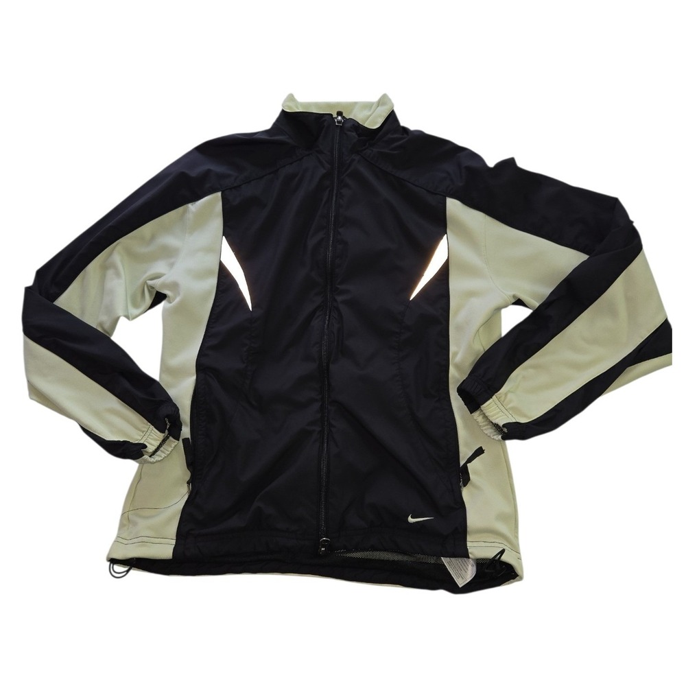 Vintage Nike Womens Track Jacket Black Lime Green Reflective Full Zip L 12-14